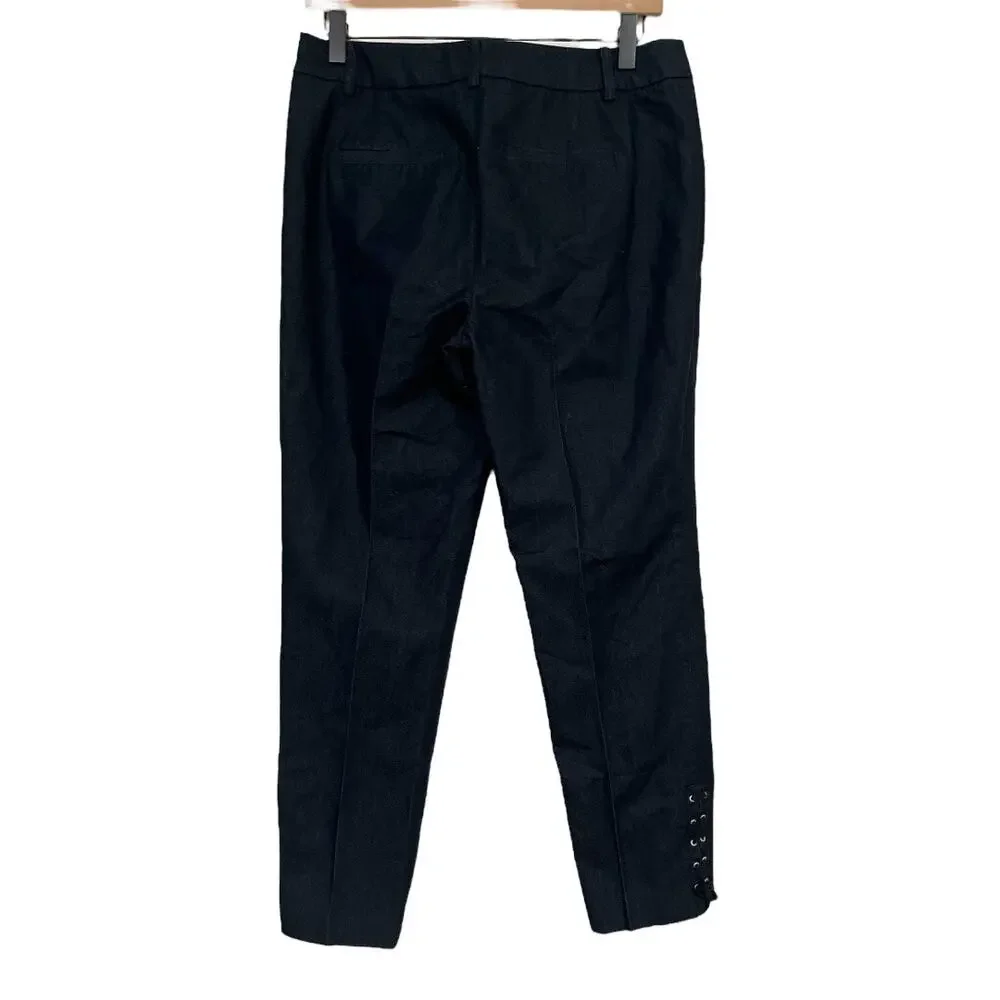 Talbots Womens Dark Blue Lace Up Cuff Detail Career Pants Size 4